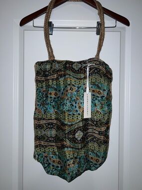 Karma Highway Turquoise Paisley Jute Tote